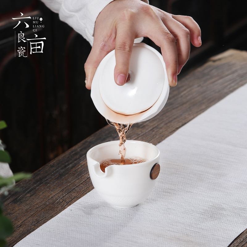 Dehua white porcelain only three tureen ceramic cups kung fu tea tea bowl cups domestic tea set