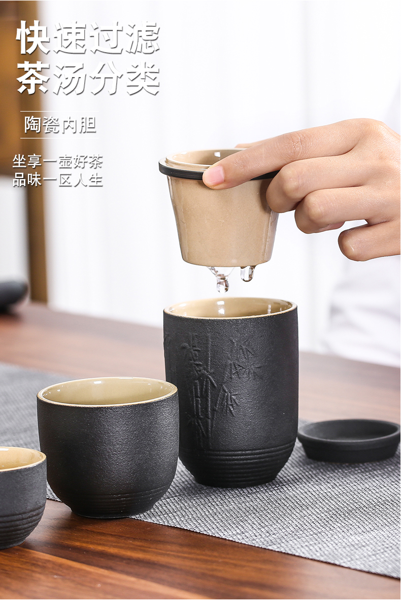 A pot of black pottery travel four cups of portable carry - on bag crack cup kung fu tea set teapot trill