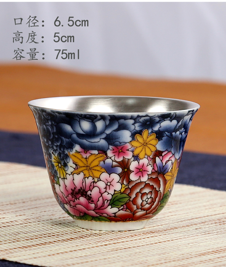 Jingdezhen hand - made under glaze colorful pomegranate koubei sample tea cup silver tea light ceramic cups, restoring ancient ways