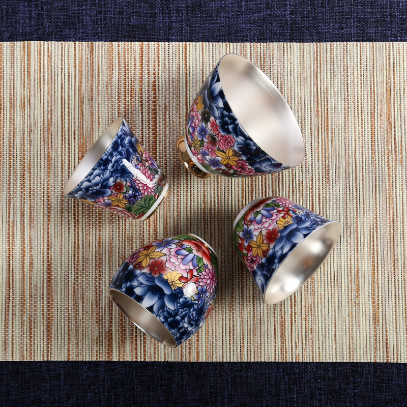 Jingdezhen hand - made under glaze colorful pomegranate koubei sample tea cup silver tea light ceramic cups, restoring ancient ways