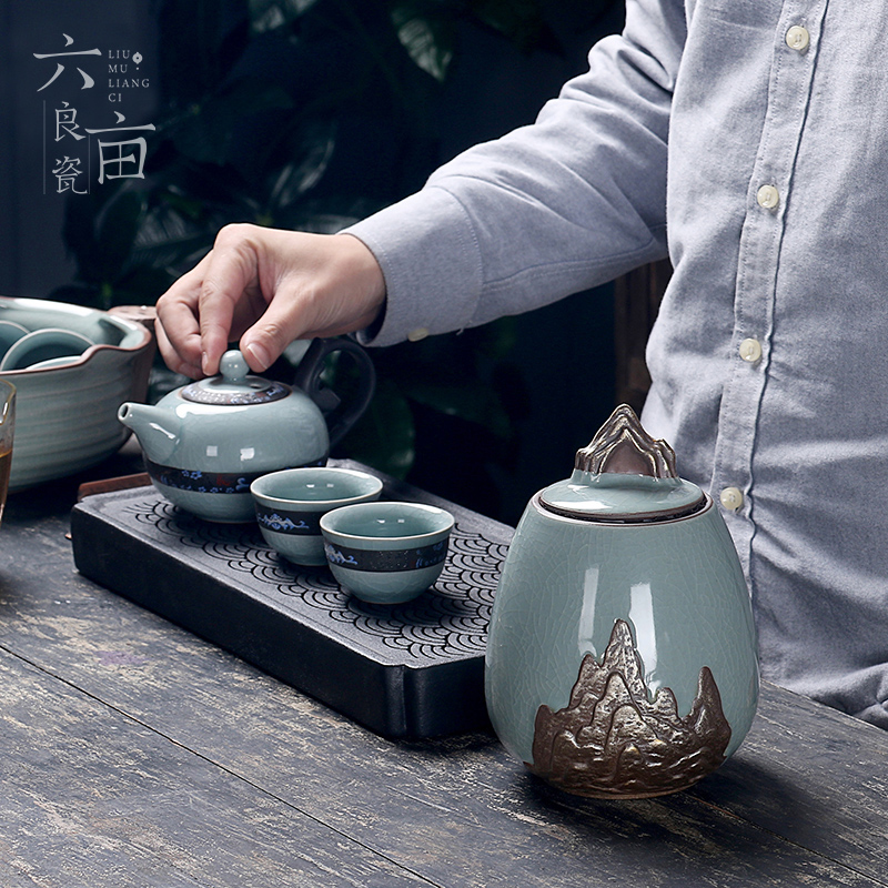 Elder brother up with celadon caddy fixings your up with sealed as cans ceramic moistureproof household storage green tea tea urn receives detong awake