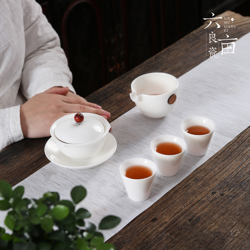 Dehua white porcelain only three tureen ceramic cups kung fu tea tea bowl cups domestic tea set