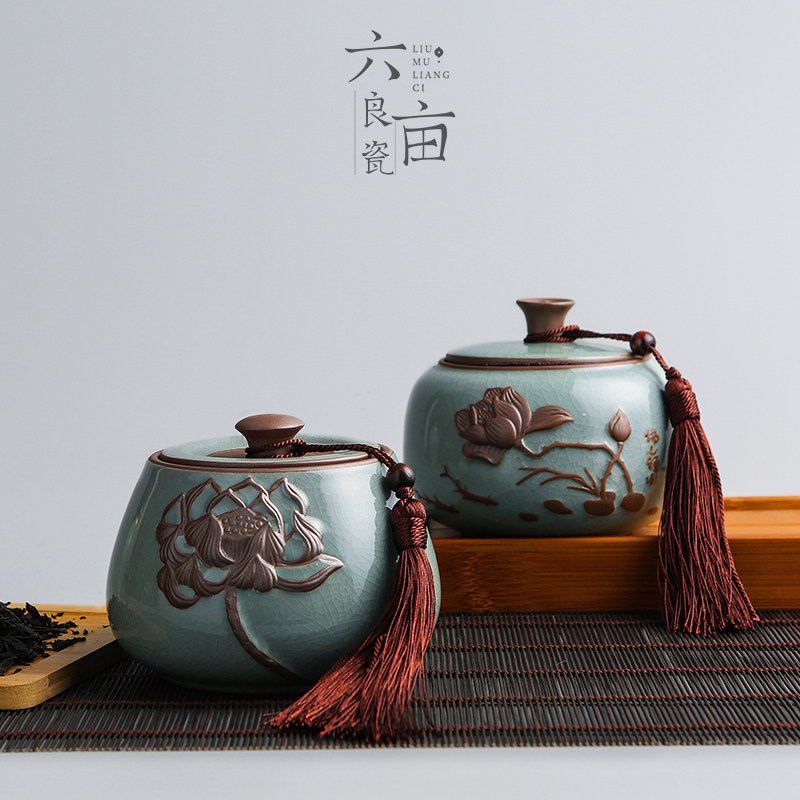 Coku kiln tea canister ceramic sealing tank large-scale ceramic porcelain porcelain tea storage tank large size installed tea cans for household tea