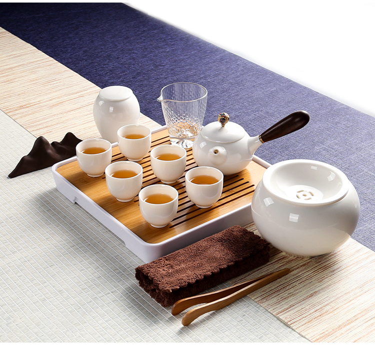 Make tea tea set a complete set of white porcelain kung fu tea set contracted ceramic tureen household teapot tea tray package