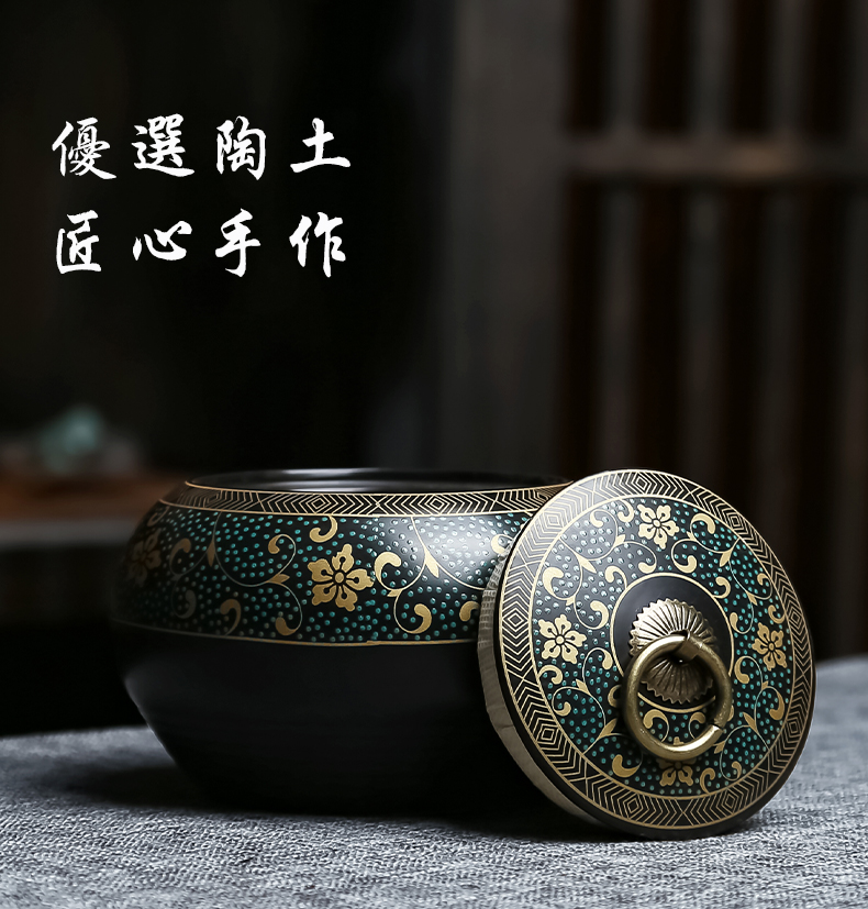 Caddy fixings temmoku lamp that obsidian black tea Caddy fixings household creative storage POTS sealed as cans ceramic POTS