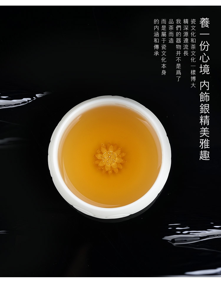 Ceramic cup suet jade inlaid with silver cups pure manual kung fu tea master cup tea cup name cup