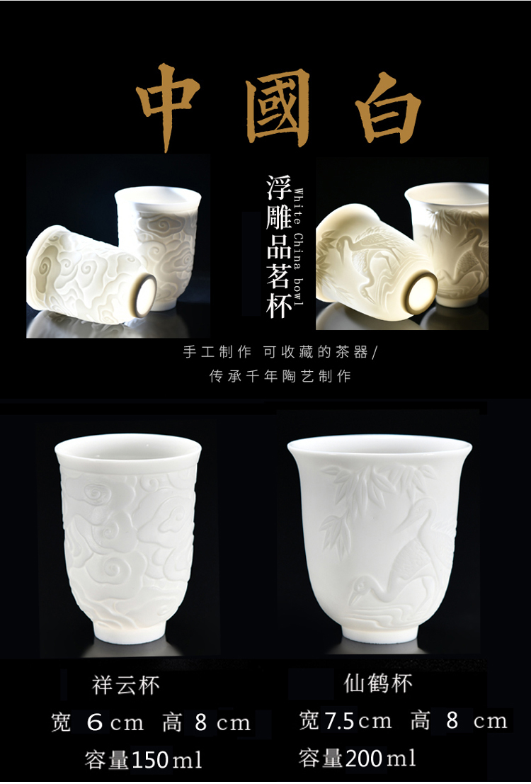 Dehua white porcelain sample tea cup personal master cup single CPU ceramic tea set pure manual large - sized kung fu tea cups