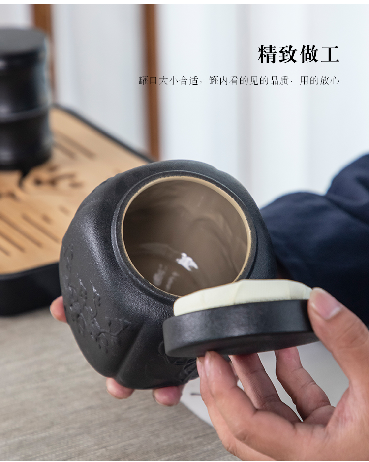Corrugated black ceramic seal size box of storage tank pu 'er tea caddy fixings portable storage POTS tea accessories