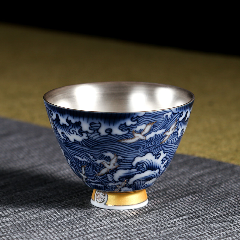 Japanese tasted silver gilding koubei small cup 999 sample tea cup with silver checking ceramic kung fu master cup home