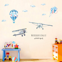 Childrens room bedroom bedside background wall creative layout cartoon plane hot air balloon wall sticker morning classroom self-dip sticker