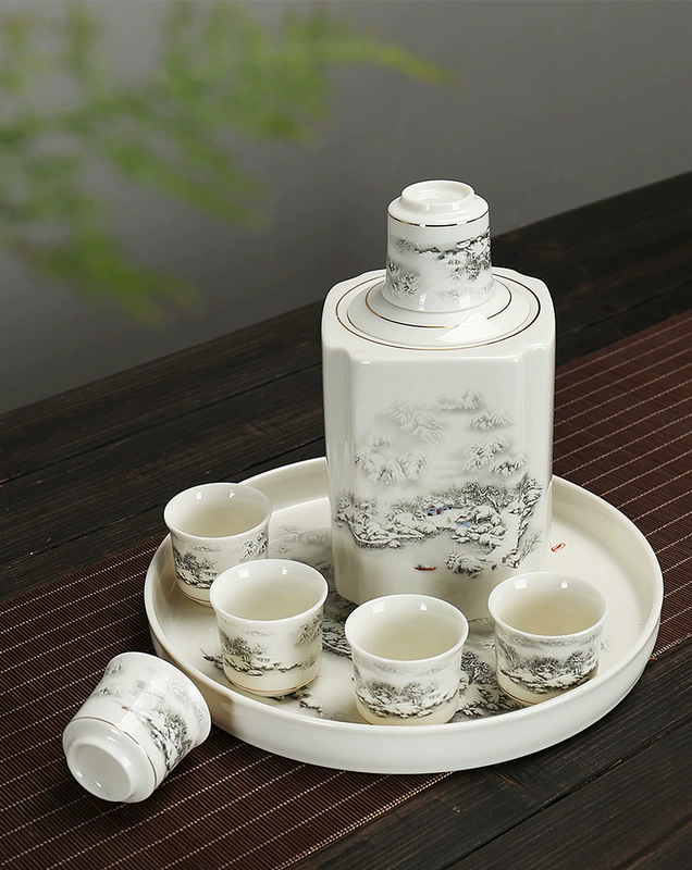 Đức Hoa gốm ngọc trắng rượu vang thủy tinh đặt ly duy nhất rượu mạnh rượu vang ấm chai rượu sake một tách - Rượu vang