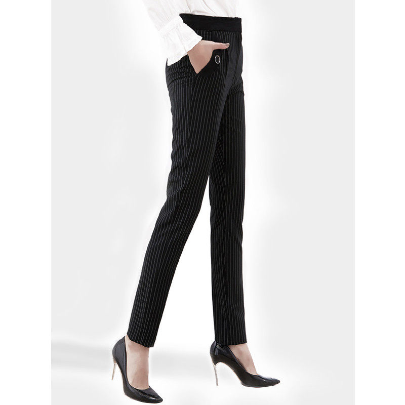 Summer thin tapered old daddy pants working pants tall and lengthened women pants stripes Harun small pants feet 175 Career long pants