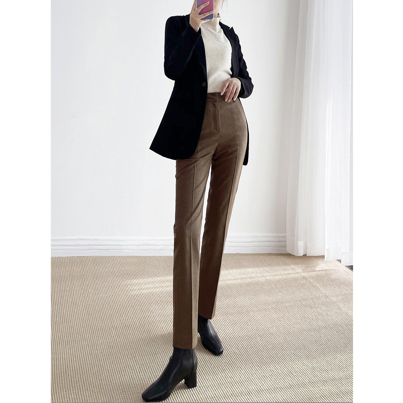 175 spring and autumn tall children lengthened thin fur with high waist and western clothing pants for professional pants straight cylinder working long pants