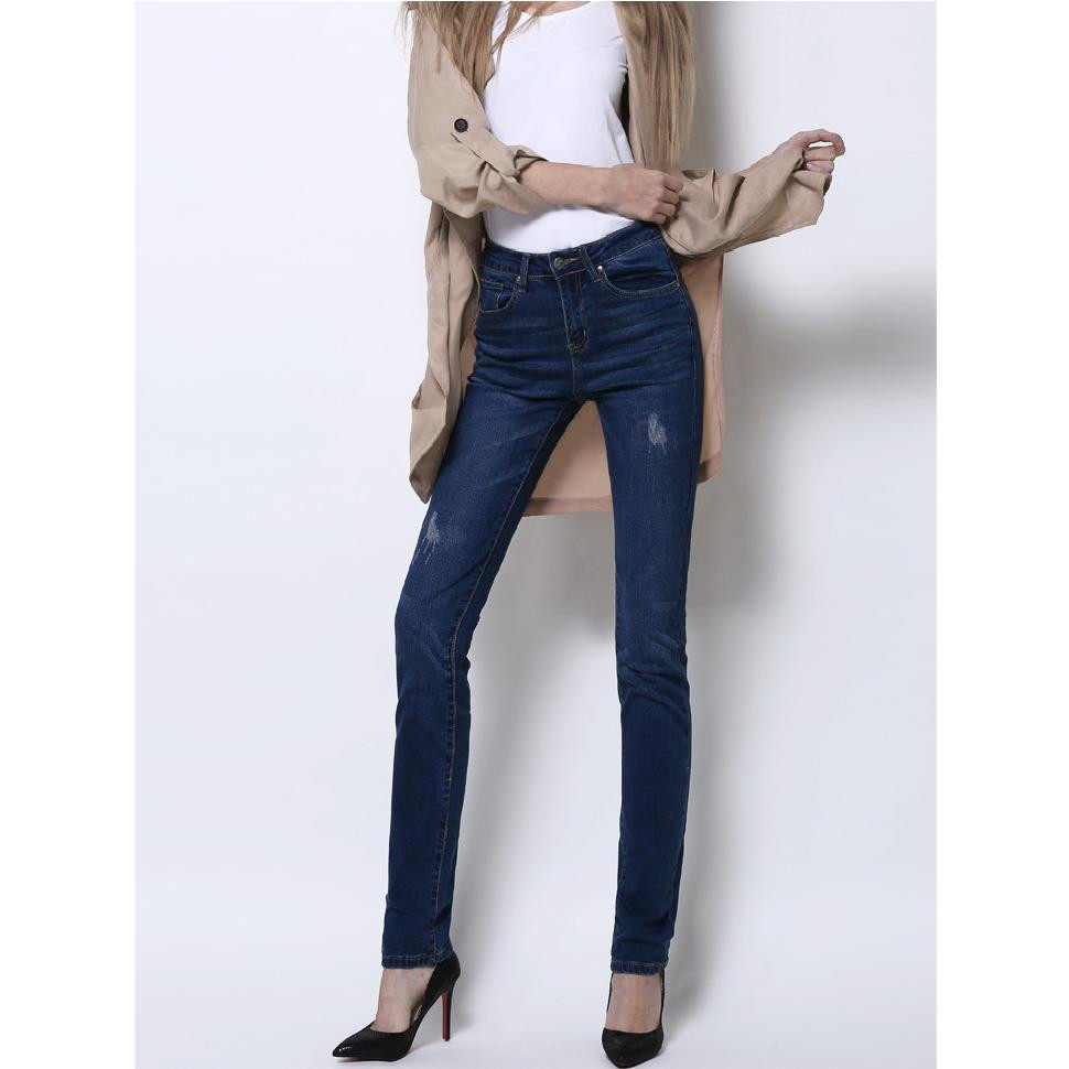 Spring and summer autumn ultra-value tall sub-break code 175 women pants lengthened jeans small straight cylinder pants elastic long pants white