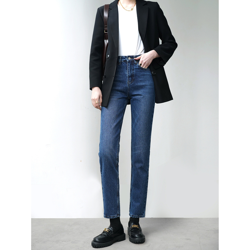 Thick and Sturdy 165cm Tall 180cm French-Style Jeans Baguette Women's High-Waisted Retro Tapered Cigarette Small Straight-Leg Long Pants