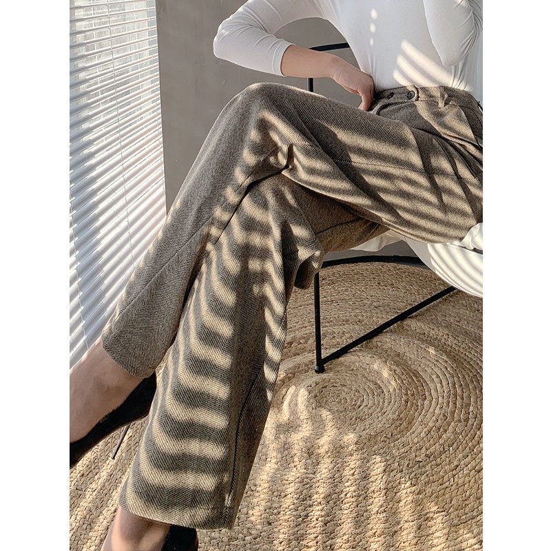 Tall spring and autumn long female trousers, wide legs loose straight pants, leisure 175 high waist human tie trousers