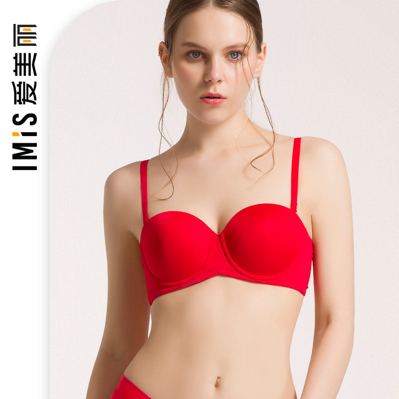 Love beautiful lingerie small breasts gathered on the upper Glossy Surface Without Mark half a cup of red Breasted Bra IM11AJV2