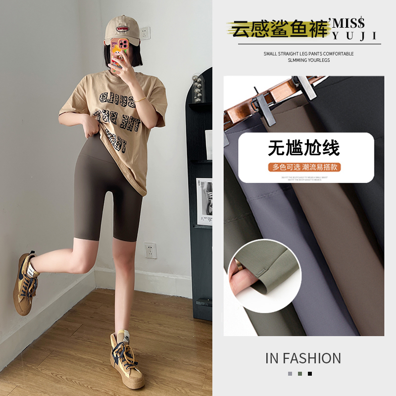 Five-Point No-Embarrassment Line Shark Pants for Women, Suitable for Wearing Outside in Summer, Thin High-Waisted Tummy Control Leggings, Cycling Pants, Yoga Shorts