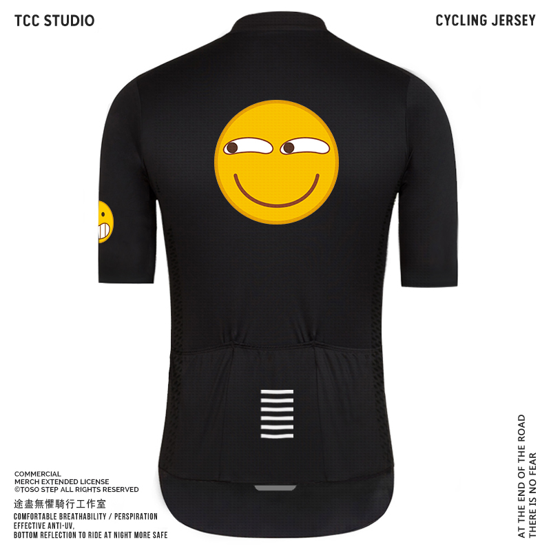 TOSO STEP Black Summer Short Sleeve Hilarious Expression Pack Riding with Smiley Face Bike Road Breathable Blouse