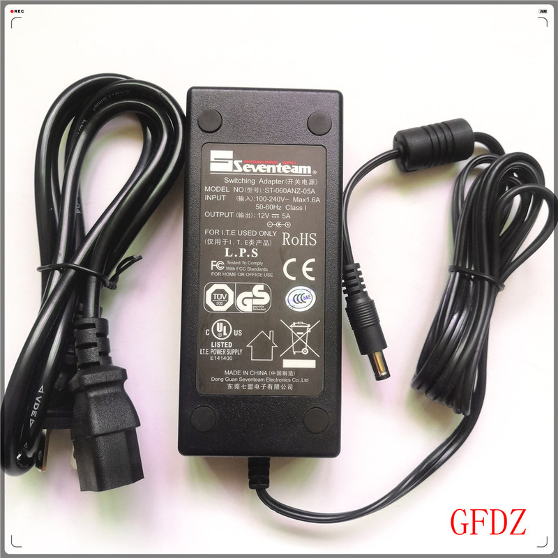 Original Seventeam 12V5A Power Adapter Charger Power Cord St-060Anz-05A