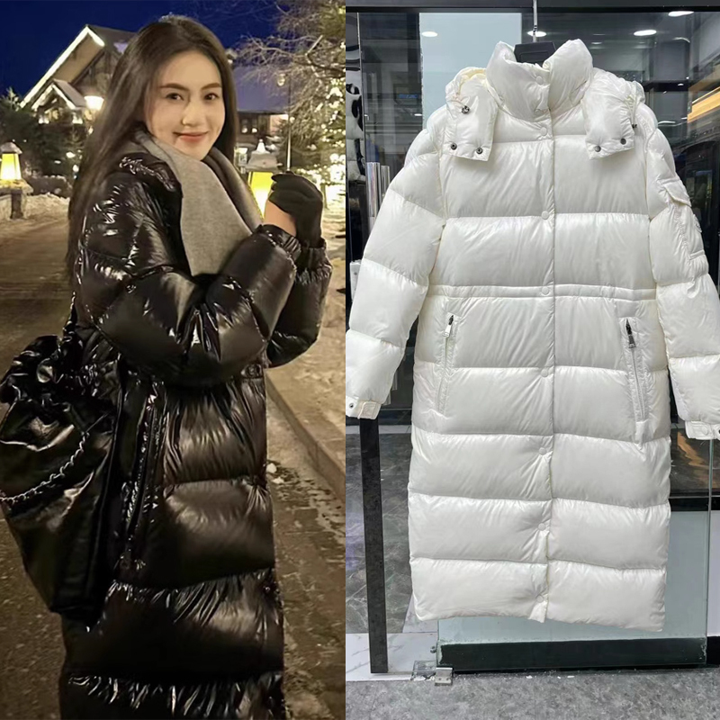 Meng m Brand Women's down Jacket, Same Style, Mid-Length, Over-The-Knee, 90% White Goose Down, Hooded, Northeast-Style Large Cotton Coat, Loose and Thickened Outerwear