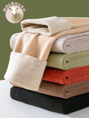 Бархатное термобелье, зимние штаны, шерстяные утепленные леггинсы, высокая талия