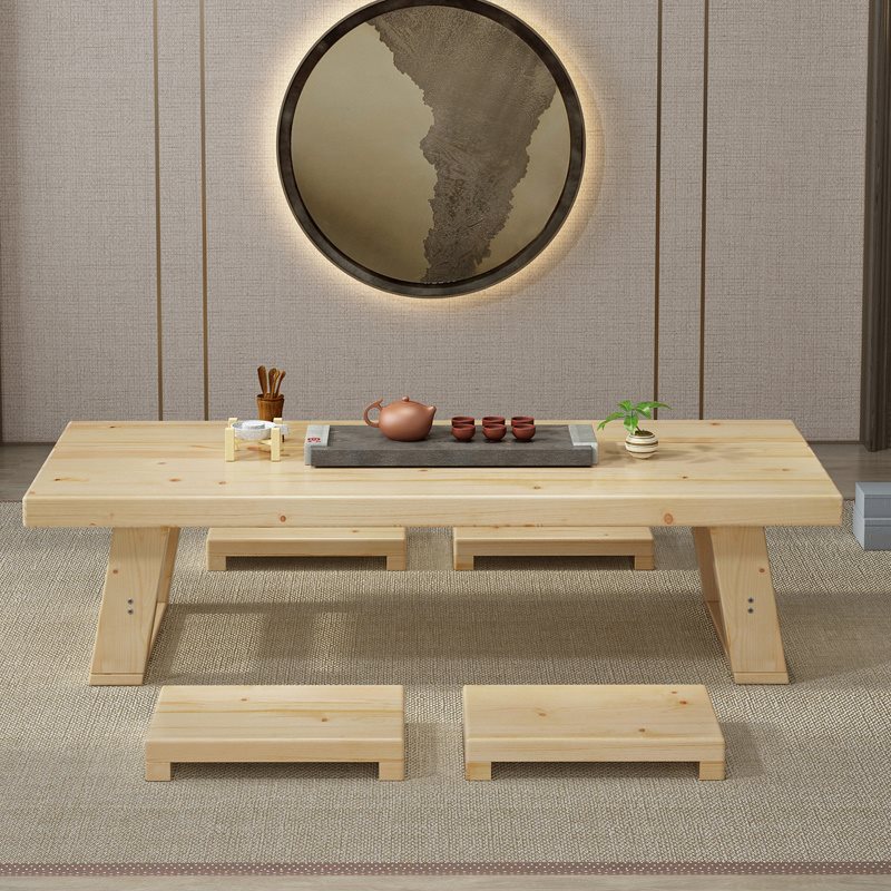 Japanese tatami tea table table table short strip to zen (29112:97926:Installation mode:assemble;1627207:21320131091:Color classification:120*60*38原木 清漆(不含凳）)