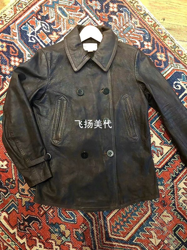 Rrl Leather Peacoat Vintage Cowhide Leather Coat Jacket