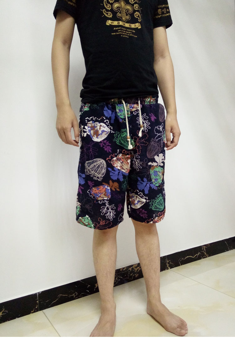 Mùa hè cotton năm quần gió quốc hoa quần lớn 衩 Cotton linen quần đi biển thoáng khí quần short nam giản dị - Quần bãi biển quần áo đi biển nữ