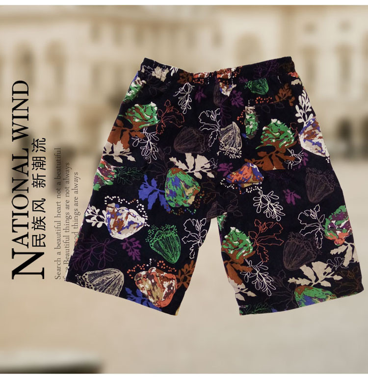Mùa hè cotton năm quần gió quốc hoa quần lớn 衩 Cotton linen quần đi biển thoáng khí quần short nam giản dị - Quần bãi biển quần áo đi biển nữ