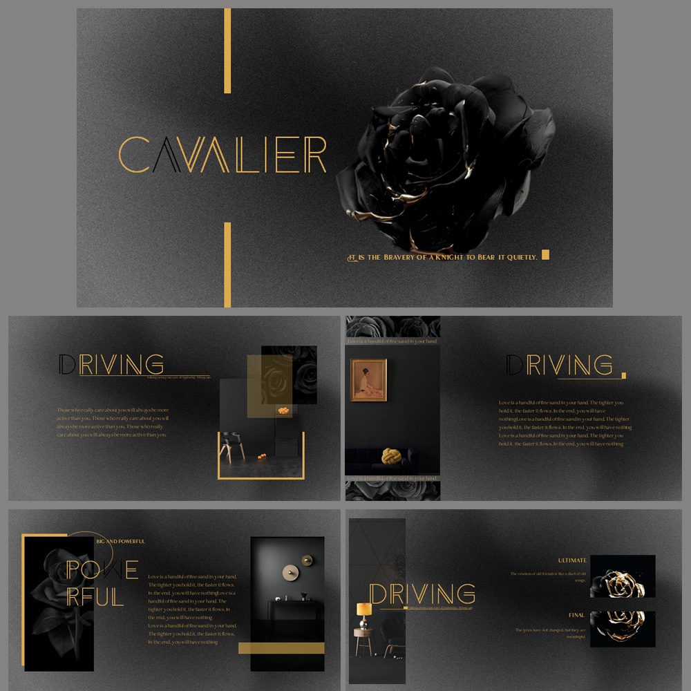 原创PPT 高级感烫金室内设计暗黑风PPT模板