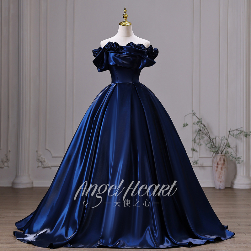 Angel Heart Navy Blue 18Th Birthday Ceremony Girl's Art Exam Graduation Evening Dress High School Student Runaway Princess Dress