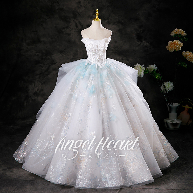 Angel Heart White High-End Bridal Toast Dress Art Exam Solo Graduation Adult Dress Women's Performance Princess Dress