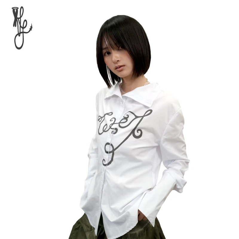 Thenewyouthpark2025Ss*Vine Series Waist-Cinching White Shirt*Original Niche Design Top