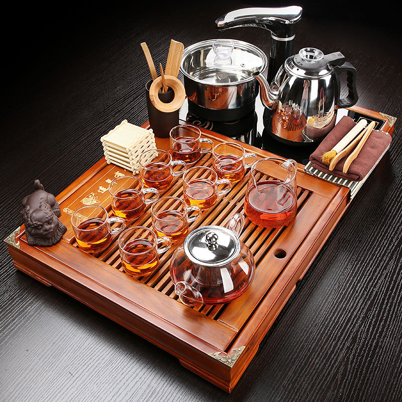 Tea set Small tea tray Solid wood one-piece induction cooker Automatic home office hospitality tea table Simple drainage