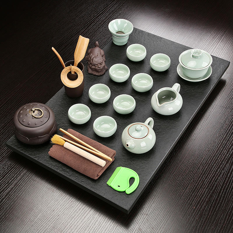 Ugin stone tea tray natural raw stone tea table simple drainage tea sea tray whole piece small household kung fu tea set