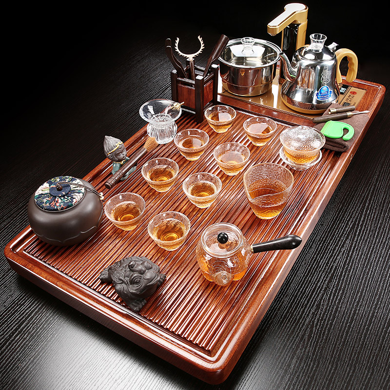 Flowers Pear Wood Tea Tray Whole Solid Wood Electric Wood Electric Wood Large Tea Table Household Brief Office Tea Set Group Fully Automatic