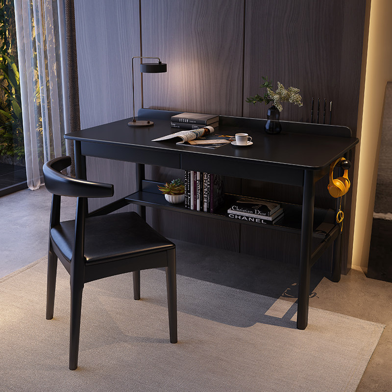 Full Solid Wood Black Desk Creative Students Study Table Light Extravagant Bedroom Desk Nordic Modern Home Computer Desk