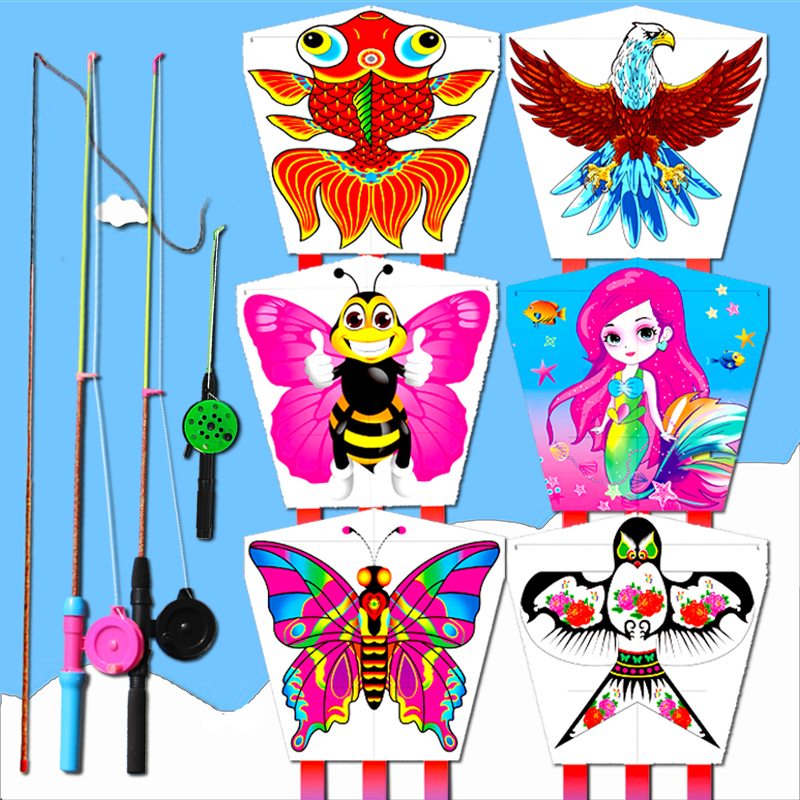 Weifang Hongyun Kite Dynamic Kite Cartoon Children's Hand Brake Fishing Rod Put Reversed Plastic Diamond Kite to Fly