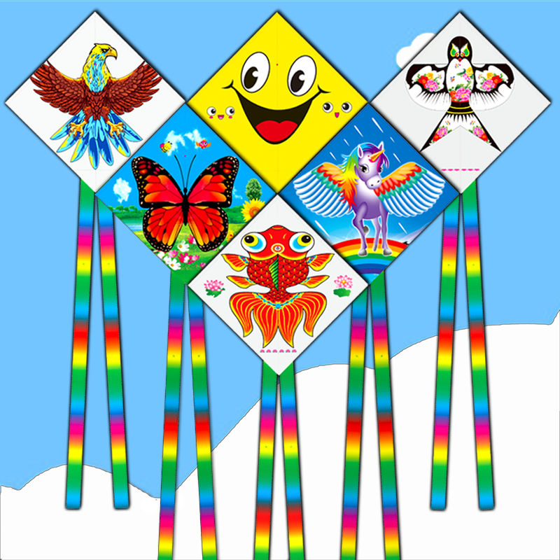 Weifang Hongyun kite big diamond plastic piece kite breeze small kite children cartoon goldfish eagle fishing rod