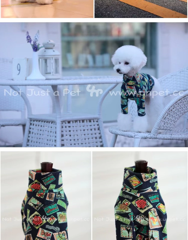 UNPET Breguet Pet Dog Dress Nhật Bản Cổ áo cao cổ áo sơ mi dài tay áo thun tem Doodle mẫu cá tính - Quần áo & phụ kiện thú cưng