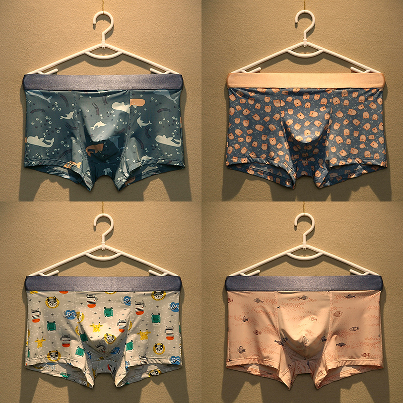 Ultra-thin ice silk men's underwear silk seamless summer personality trend youth cartoon printing quick-drying boxers