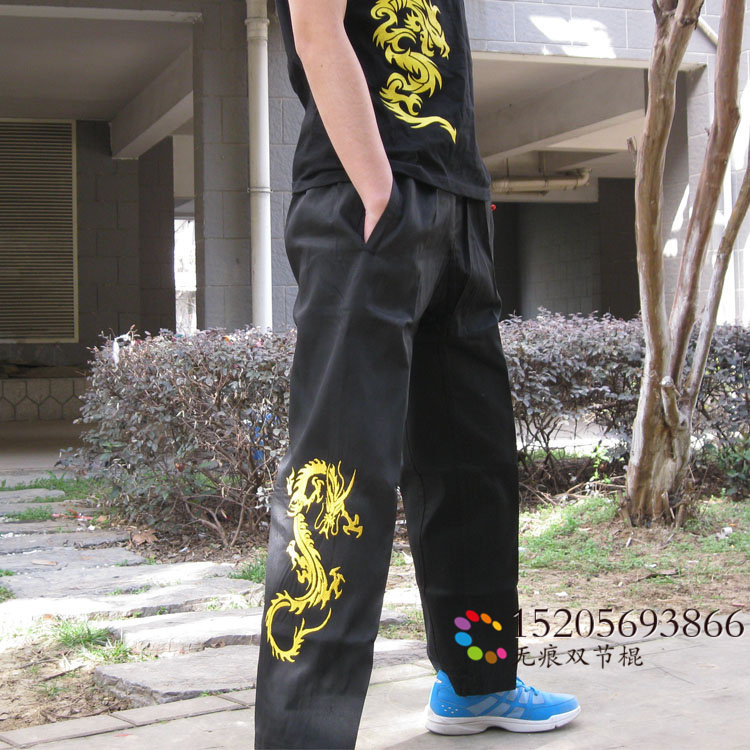 Double-section sticks suit pants Chinese style kung fu training pants double-cut stick with double cut stick performance pants