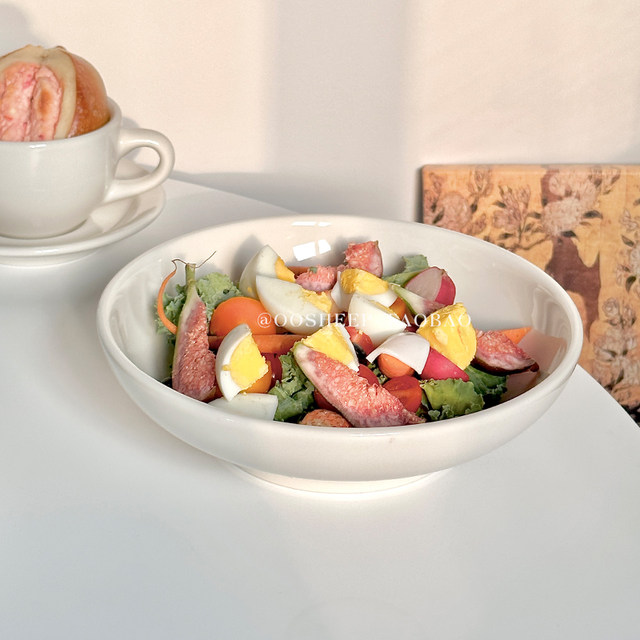Oosheep milky white/simple bibimbap rice bowl underglaze colored salad bowl ceramic ramen bowl high-value soup bowl large size