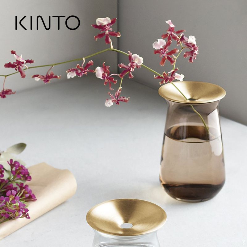 日本KINTO黄铜盖花瓶插花瓶水养水培花盆水生植物装饰透明玻璃瓶-淘宝