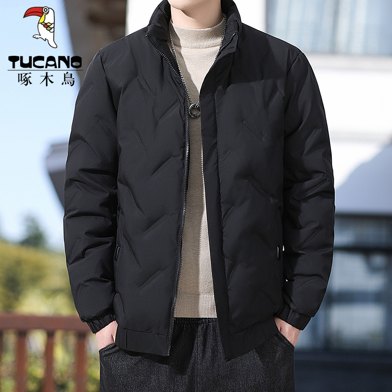Woodpecker Winter down Jacket New Men's White Duck down Lightweight Casual Loose Thickened Warm Stand Collar Coat Jacket