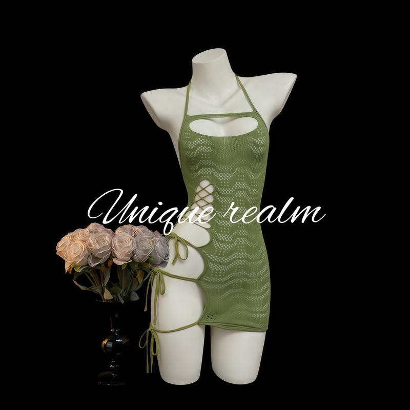 Quiet Realm'Biying' Sexy Mesh Hollow Out See-Through Bodysuit Erotic Uniform Battle Robe Qqny Temptation Lingerie Desire