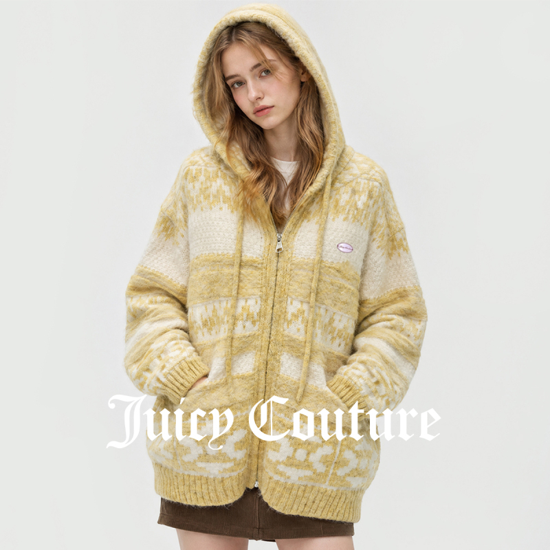 Juicy Couture Orange Hooded Drawstring Zipper Cardigan Top Jacket Women's New Autumn Knitwear Juicy Couture Orange Hooded Drawstring Zipper Cardigan Top Jacket Women's New Autumn Knitwear