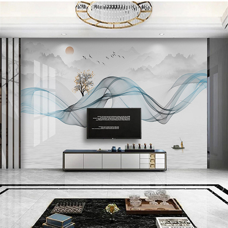 New Chinese integrated wall panel TV background wall modern living room Bedroom Bedroom wood-wood fiber decoration film and TV wall protection wall panel