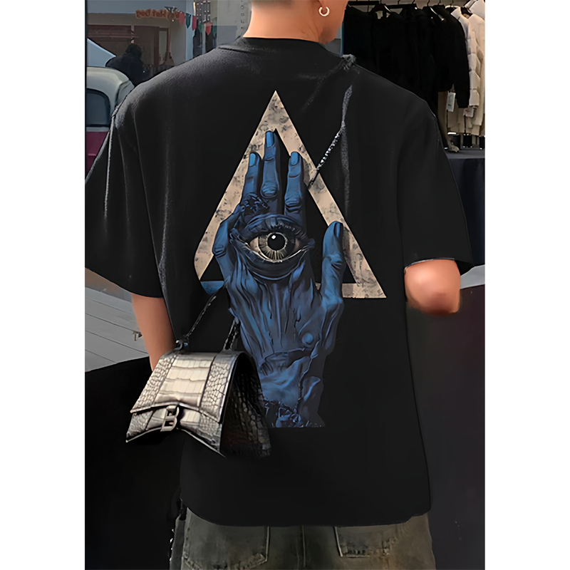 American Retro Style, Incredible, Mysterious Eye Print on the Back, Casual Versatile Short-Sleeve T-Shirt, Unisex